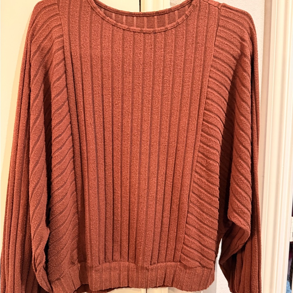 SHEIN Ribbed Crewneck Sweater in Brown